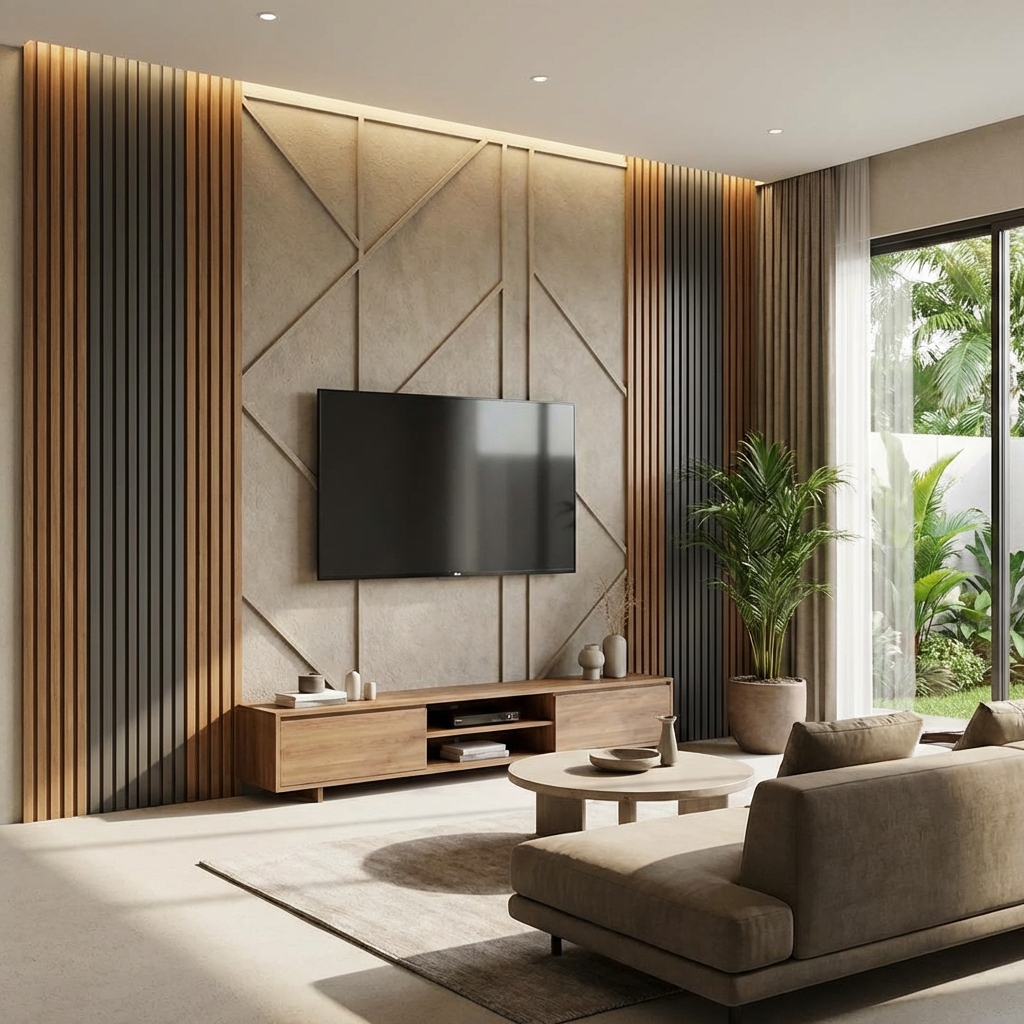 Tren Backdrop TV dan Wall Panel WPC untuk Ruang Tamu Modern